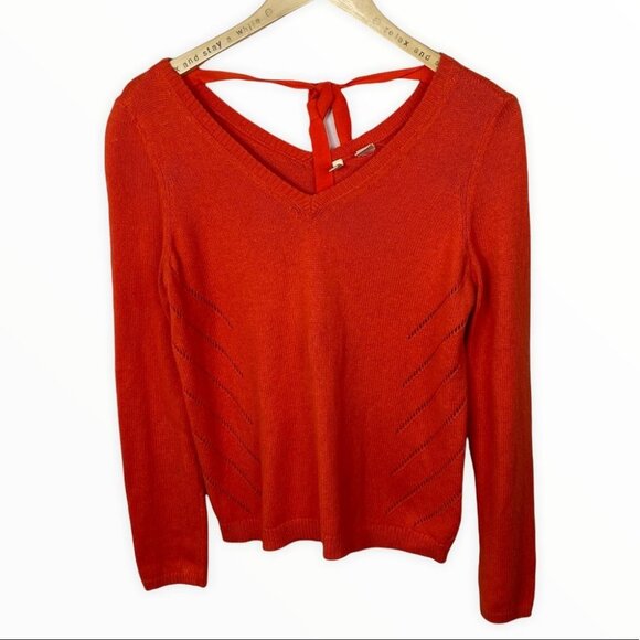 Anthropologie Moth Cashmere V-Neck Ribbon Tie Back Pullover Sweater Size XS Knit - Picture 3 of 15